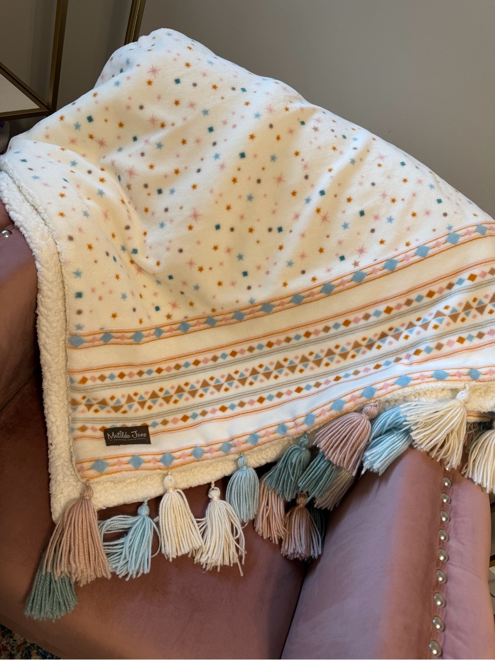 Matilda Jane Cream Star & Pastel Tassel Accent Throw
